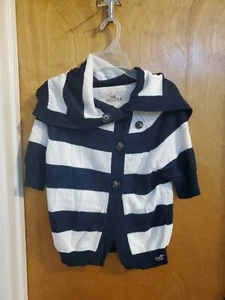 Hollister XS blue white striped short slleve long squared collar button - Picture 1 of 1