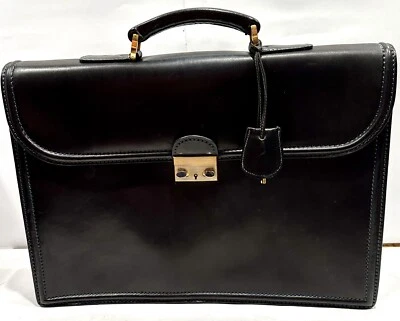 Bolso Maletín Acordeón Mark Cross Vintage Cuero Pulido Negro Usado en Excelente Condición 27 Foto 1 de 4