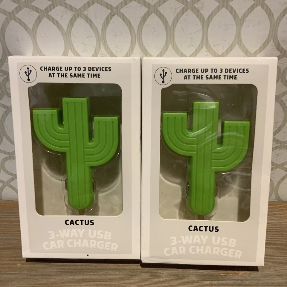 Kikkerland Green Cactus Car Charger 3 Way USB Ports Phone Tablet
