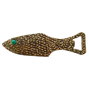 Vintage Brass Fish Bottle Opener - Made in Israel Turquoise Eye - 6.5” Hein-Ami - Picture 1 of 5