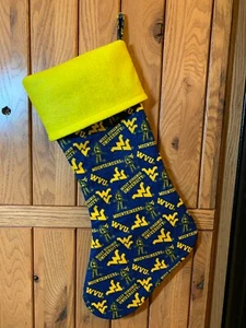 19 1/2" NEW Handmade West Virginia Mountaineers Team Fully Lined Cuffed Stocking - Picture 1 of 2