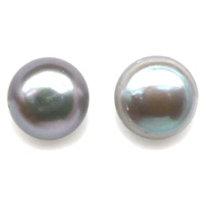 925 Plata de Ley Bañado en Oro Blanco 12 Mm. Gris Perla Pendientes - Imagen 1 de 4