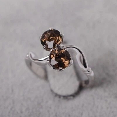 Natural Gemstone Smoky Quartz Ring Two Stone 925 Sterling Silver Women Ring - Image 1 of 4