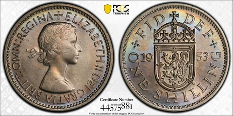 1953 Great Britain Shilling Scottish Shield Reverse PCGS MS65 Pretty Toning 2448 Cover