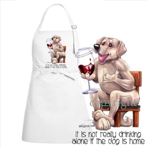 Yellow Labrador Lab Dog Cartoon Art Not Drinking Wine Alone Kitchen Chef Apron - Bild 1 von 2