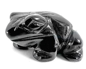 Frosch Totem schwarz vulkanisch Obsidian Edelstein Schnitzen Geist Tier Figur 7996 - Bild 1 von 6