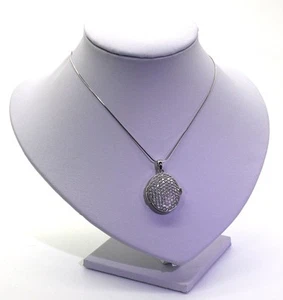 Medaglione Ovale & Collana 5A Zircone Cubico Incrostato Argento Sterling Rodiato - Foto 1 di 6