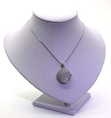 Medaglione Ovale & Collana 5A Zircone Cubico Incrostato Argento Sterling Rodiato - Immagine 1 di 4