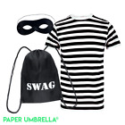 Robber Costume With Swag Bag: Fancy Dress Stag Do Black White Striped Burglar
