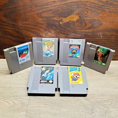 NINTENDO NES 7 - 6 Games Super Mario 3 Black Bass Tecmo Bowl Captn Skyhawk - Image 1 of 4
