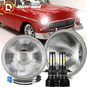 For Chevy C10 C20 Pickup Nova 7"LED Headlights Original Classic Look+H4 LED Bulb - Picture 1 of 24