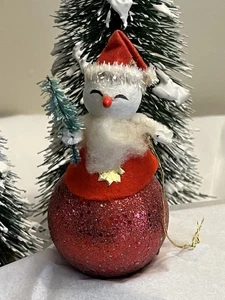 Vintage Putz Weihnachtsmann gesponnen Baumwolle Chenille-auf rot-Glimmer Glitzer Kugel Weihnachtsschmuck - Bild 1 von 10