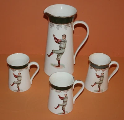 Antique 1905 HARVARD Baseball Porcelain Pitcher / 3  Mugs Avon Pottery Co - Image 1 of 4