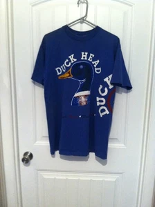 Duck Head Vintage 2-seitiges blaues T-Shirt hergestellt in den USA Herren Large verblasst lesen - Bild 1 von 8