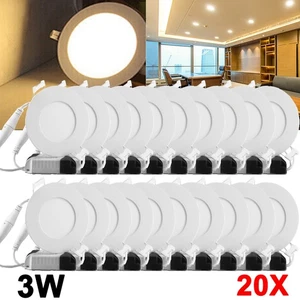 20pcs 3W LED Recessed Down Lights Panel Ceiling Lamp Round Spotlights Warm White - Picture 1 of 12