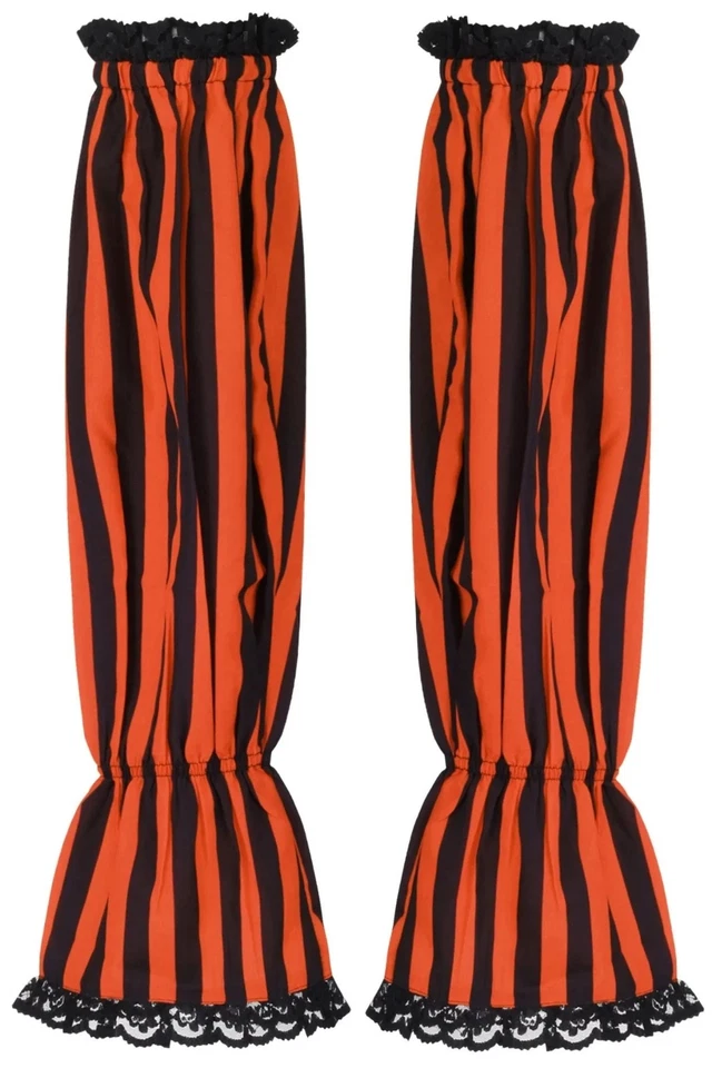Costume cosplay a righe nere e arancioni maniche fumè con pizzo pirata goth punk - Immagine 1 di 1