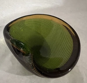 Galliano Ferro Murano Glas 5" zweifarbig Muschel Schale Bullicante grün gold MCM - Bild 1 von 9