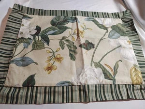 Williamsburg Magnolia Floral Green Stripe Pillow Cover  - Picture 1 of 6