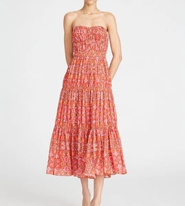 NEW Amur Mariana Rosewood Paisley Floral Strapless Cocktail Tiered Midi Dress 6 - Picture 1 of 9