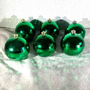 Lot  6 Green Metallic Disco Ball Style Unbreakable 12" Around Christmas Ornament - Picture 1 of 7