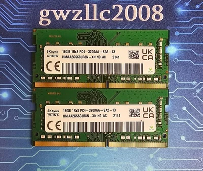 32GB (2x16GB) PC4-25600 DDR4-3200MHz 1Rx8 Non-ECC Hynix HMAA2GS6CJR8N-XN #A19 - Image 1 of 2
