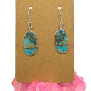 Pendientes Kingman Turquesa Plata de Ley 925 Sólida Colgantes Ganchos Perforados - Imagen 1 de 5