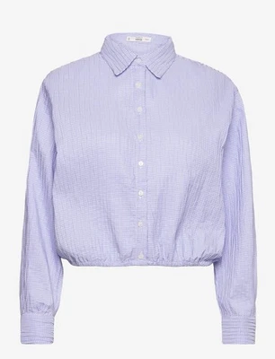 MNG Mango Woman Cropped Fit Striped Shirt - Blue/White - UK 6 - Image 1 of 3