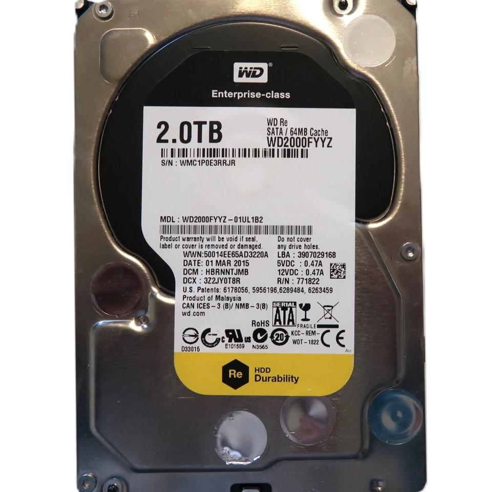 WD WD2000FYYZ-01UL1B2 HBRNNTJMB (WMC1) Malaysia 2.0TB 3.5" Sata HDD MAR/2015 - Image 1 of 1