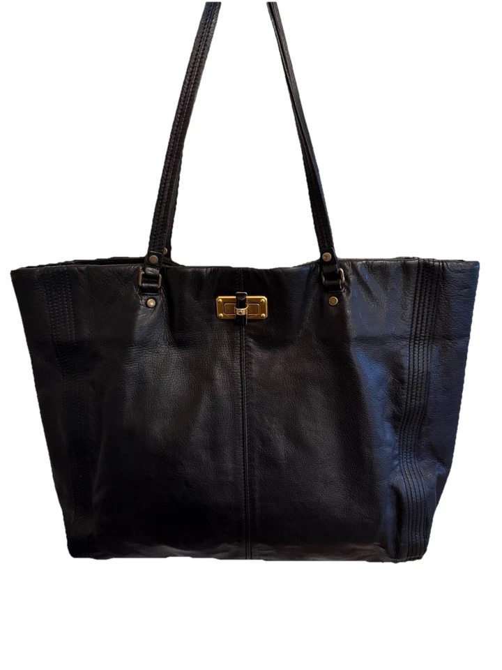 Vintage and Rare Lanvin Black Calfskin Leather Shopper Tote Gold Plated Turnlock - Image 1 of 4
