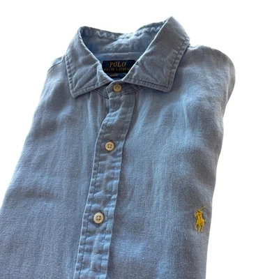Polo Ralph Lauren Linen Shirt Mens Size Large Slim Fit Blue Long Sleeve Comfort - Image 1 of 4