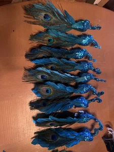 9 Clip-On 12" Pfau Vogel echte Federn Pailletten türkis Ornamente neuwertig - Bild 1 von 9