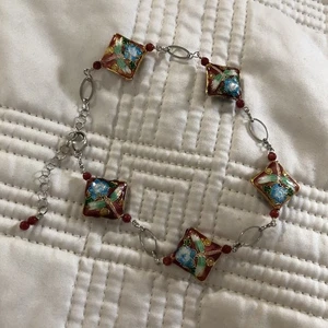 Red Cloisonné Link Bracelet  - Picture 1 of 4