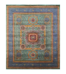 8 x 10 ft Turquoise Blue Mamluk Fine Hand Knotted Turkish Medallion Area Rug - Picture 1 of 17