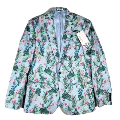 Chaqueta de Traje Bar III Slim-Fit Estampado Floral Para Hombre 40R Azul Rosa Foto 1 de 4
