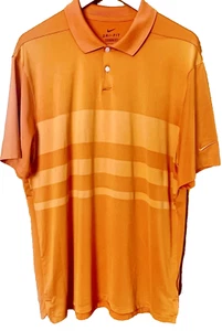 NIKE Polo Shirt Men's Large Orange Stripe Standard Dri-Fit Vapor Golf CI7903-847 - Picture 1 of 20