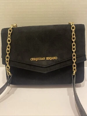 Christian Siriano By Payless Black Faux Suede Gold Chain Crossbody Purse - Image 1 of 4
