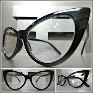 Women's EXAGGERATED RETRO Cat Eye Style READING Eye Glasses Readers Black Frame - Picture 1 of 7
