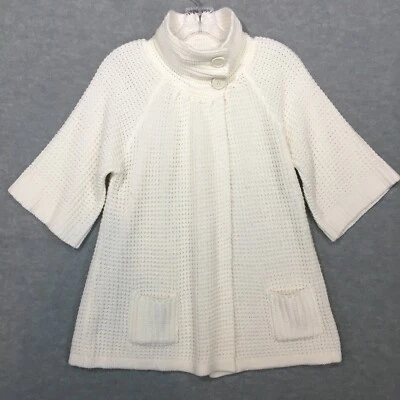 Cárdigan Allison Brittney XL Marfil Retro Abierto Manga 3/4 Abotonado Cuello Simulado Foto 1 de 4