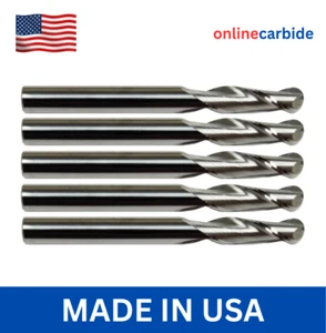 5 Pack 1/8" Solid Carbide End Mills – 2 Flute Ball Nose Center Cutting USA Made - Picture 1 of 3
