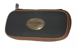 1980's 1990s Vintage GUESS Watch Case Green & Tan Travel Zip CASE ONLY M28 - Picture 1 of 3