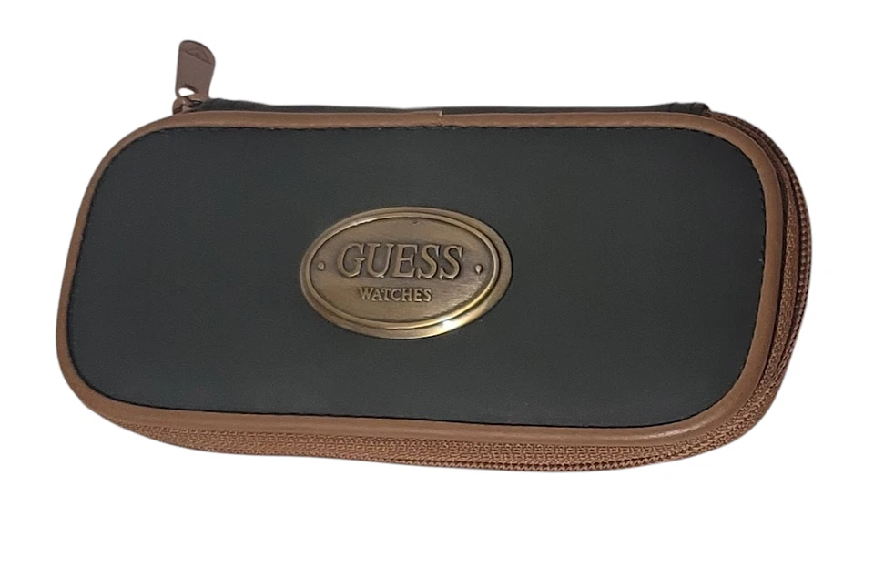 Estuche de reloj GUESS vintage de los años 80 y 90 verde y tostado estuche de viaje con cremallera SOLO M28 Foto 1 de 3