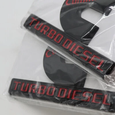 2PCS Set  Black Red Cummins Turbo Diesel Emblems For Ram 2500 3500 Fender Badges - Image 1 of 4
