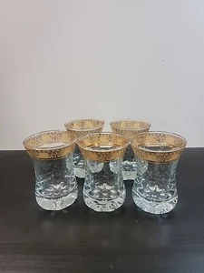 Set Of 5 Turkish Tea Cups Clear Glass Gold Trim Trees - Picture 1 of 6
