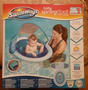 **NEW**Swimways Baby Spring Float W/ Sun Canopy 9-24 Months 50+ UPF BLUE - Picture 1 of 8