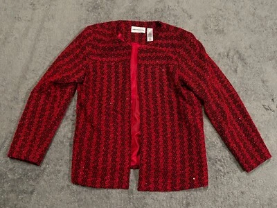 Alfred Dunner Jacket Womens 10 Open Front Blazer Red Sequin Shimmer Office - Image 1 of 4