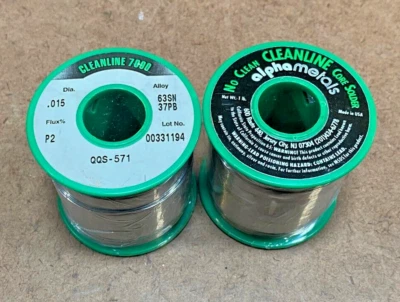 Rollo de alambre de soldadura de núcleo de 1 lb ALPHA 63SN/37PB de 0,015 diámetro sin limpieza Cleanline (2 rollos) Foto 1 de 4
