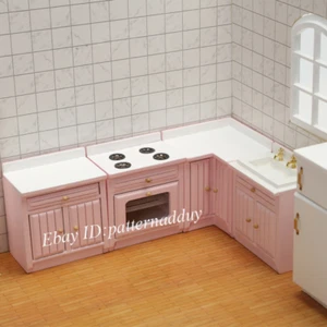 1: 12 Mini Doll House Kitchen Cabinet Cooking Table Sink Counter Set Combination - Picture 1 of 11