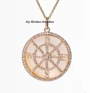 Rose Cut Diamond Compass Pendant, 925 Silver Mother Of Pearl Direction Pendant - Picture 1 of 2