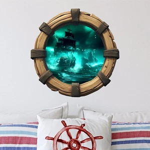 Ghost Ship at Night Pirate Ship Porthole Window Wall Decal Port Hole Sticker - Picture 1 of 4