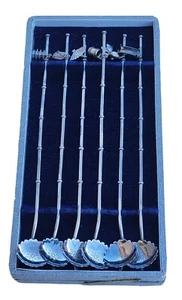 Vintage 6 Asian Sterling Silver Tea Straws/ Spoons With Charms - Bamboo Design - Picture 1 of 12